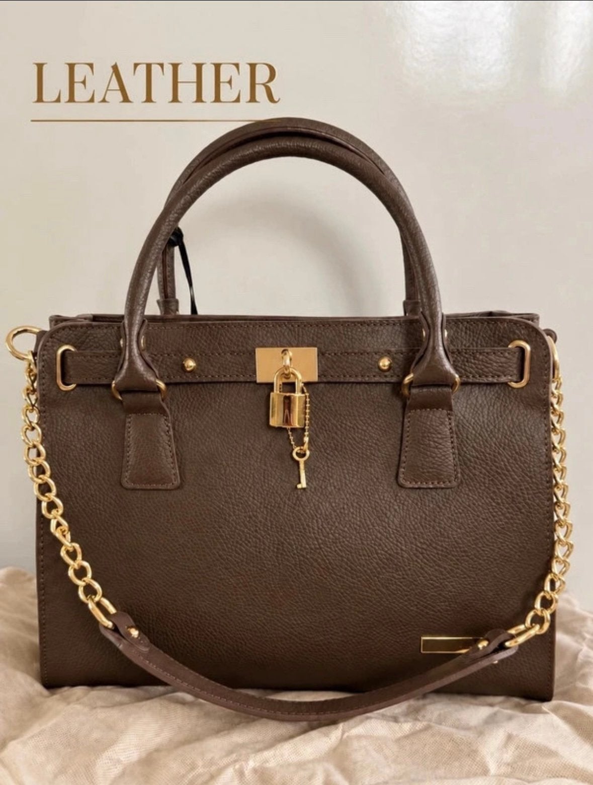 Nieuwe Roberta M leren tas Italy , taupe/fango goudkleurige, Ophalen of Verzenden, Nieuw, Handtas