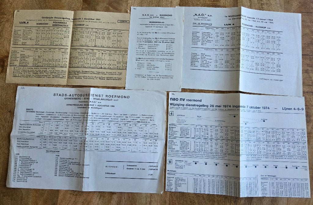 NAO dienstregeling wijzigingen tussen 1957-1974, Verzamelen, Ophalen of Verzenden, Gebruikt, Bus of Metro, Overige typen