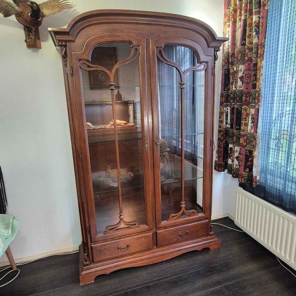 Mooie art deco stijl vintage vitrine kast, Huis en Inrichting, Kasten | Vitrinekasten, Ophalen, Gebruikt, 50 tot 100 cm, Glas