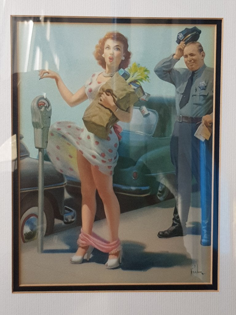 Mooie originele oude licht erotische litho uit Engeland., Antiek en Kunst, Kunst | Litho's en Zeefdrukken, Met glas, Ophalen of Verzenden