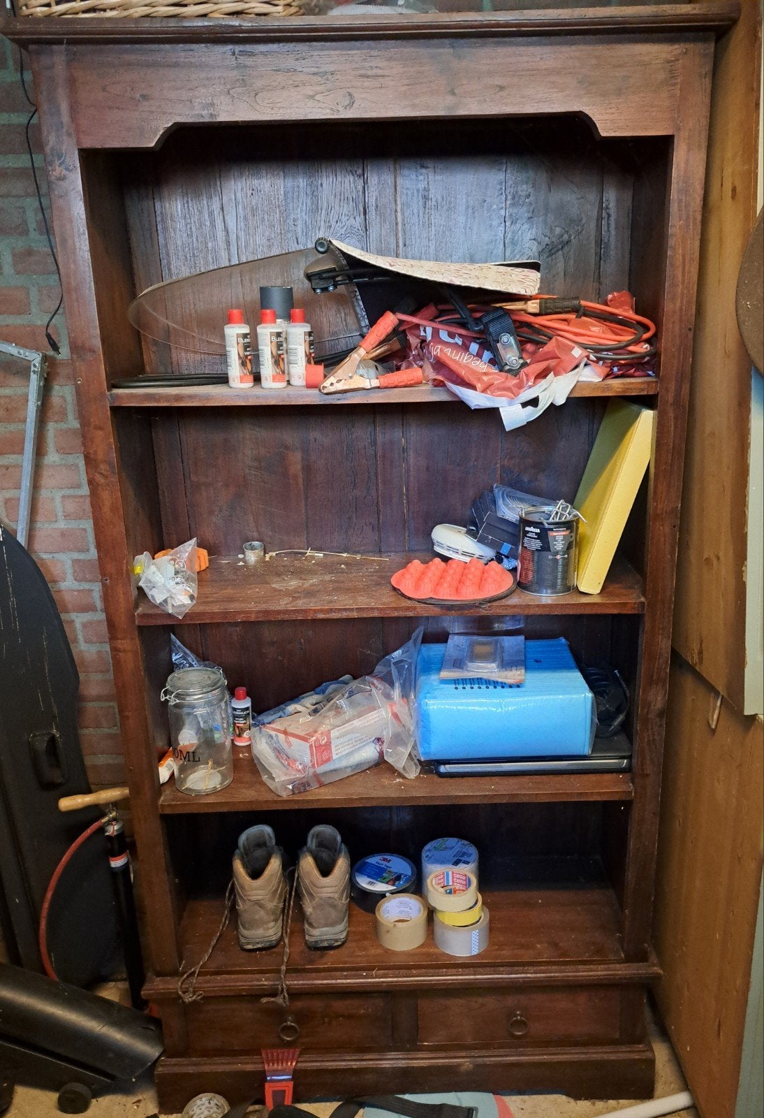 Koloniale massief houten boekenkast met lades, Ophalen, Met plank(en), Gebruikt, Koloniaal