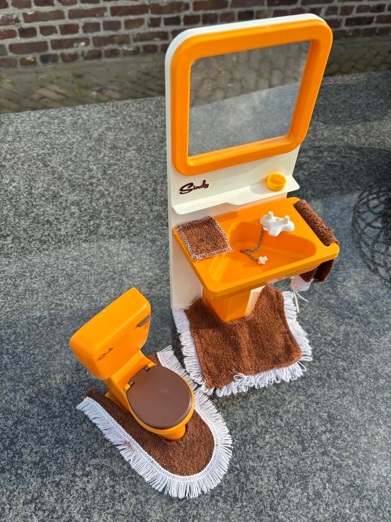 Vintage Sindy Badkamerset: Toilet en Wastafel, Ophalen of Verzenden, Zo goed als nieuw, Sanitair