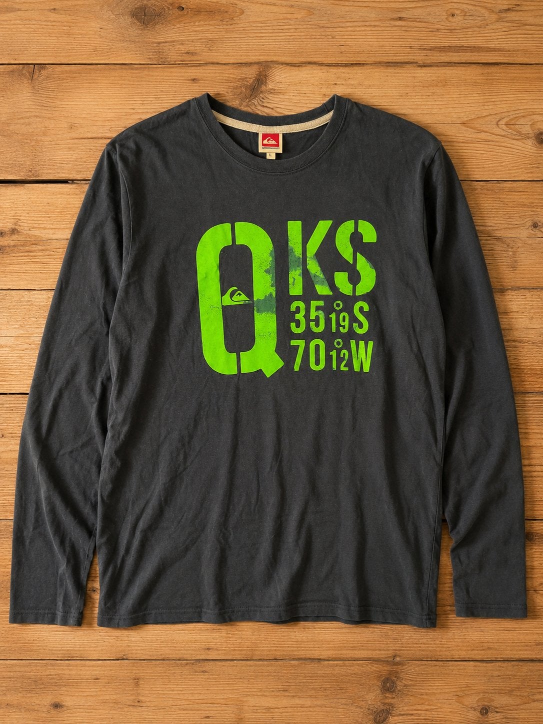 Quiksilver vintage longsleeve zwart met felgroene opdruk - L, Ophalen of Verzenden, Zo goed als nieuw, Zwart