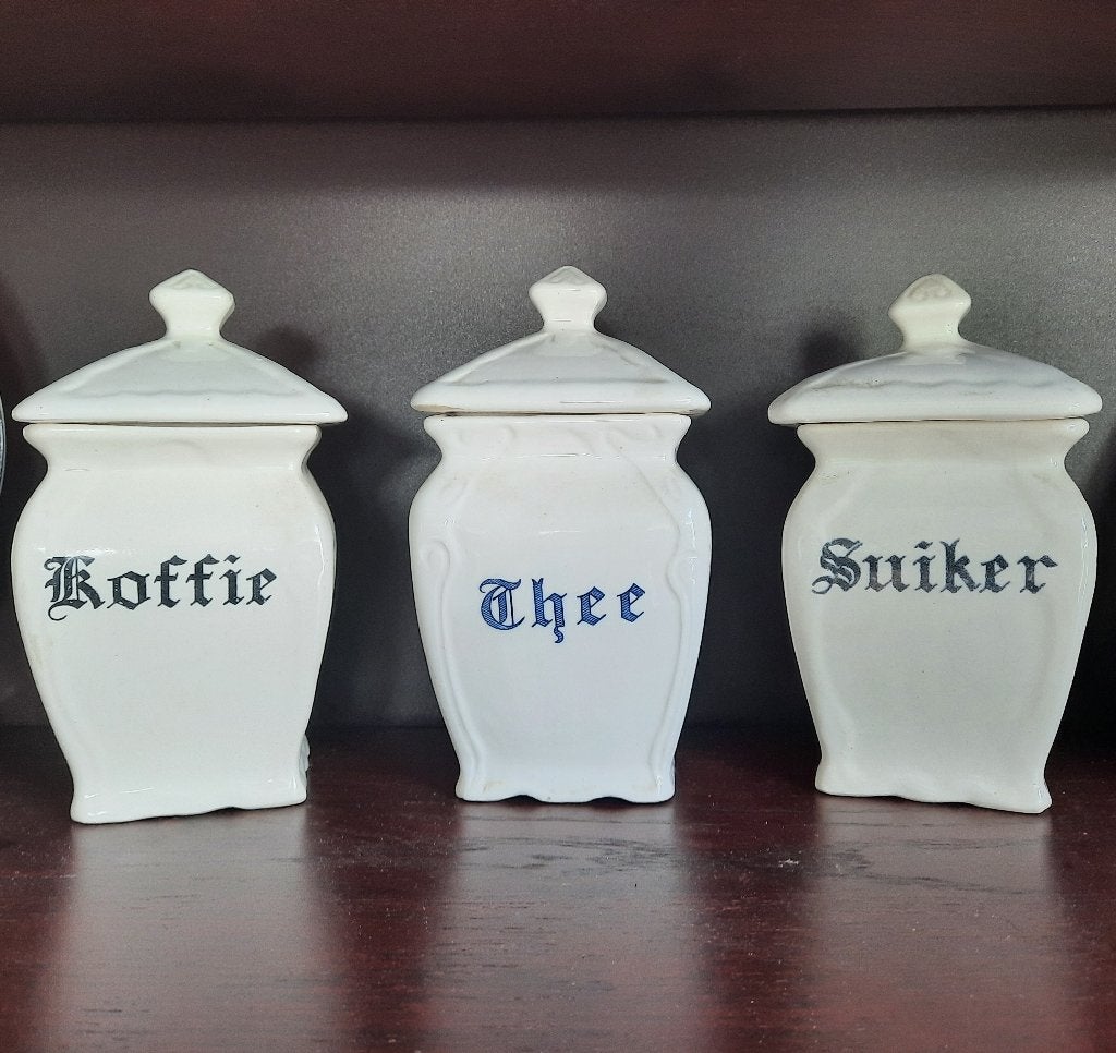VINTAGE VOORRAADPOTTEN KOFFIE-THEE-SUIKER, Ophalen of Verzenden