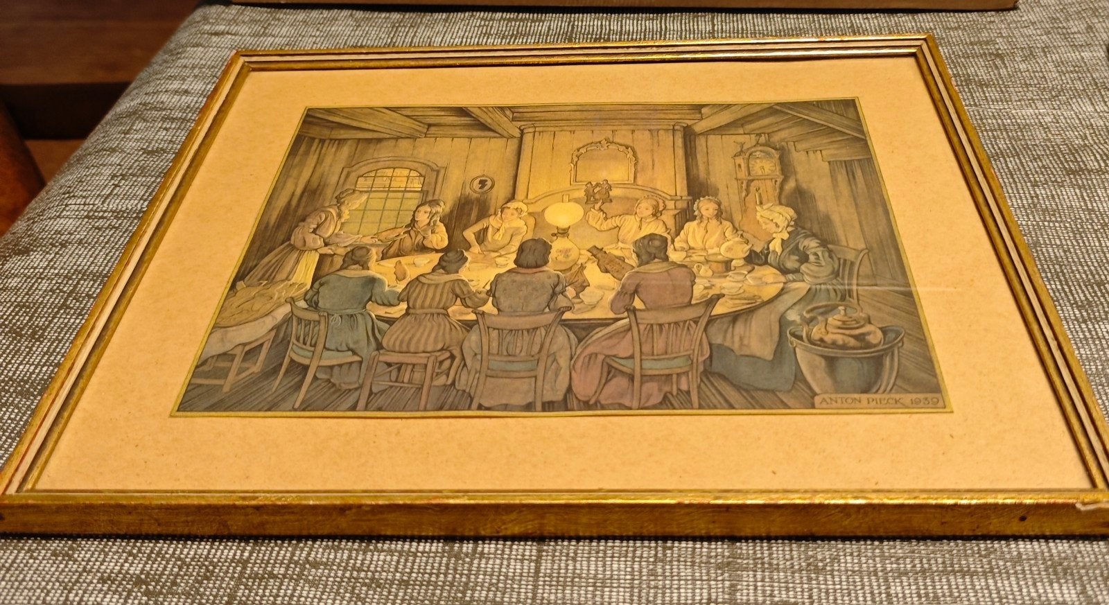 Ingelijste Anton Pieck prent (1959) - De Verguldpartij - Vin, Ophalen of Verzenden