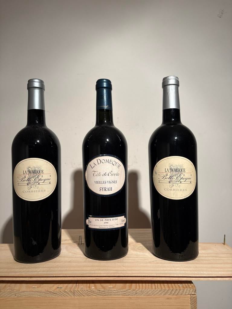 Unieke Corbieres wijnen van Domaine La Domeque (3 flessen), Frankrijk, Ophalen of Verzenden, Zo goed als nieuw, Rode wijn
