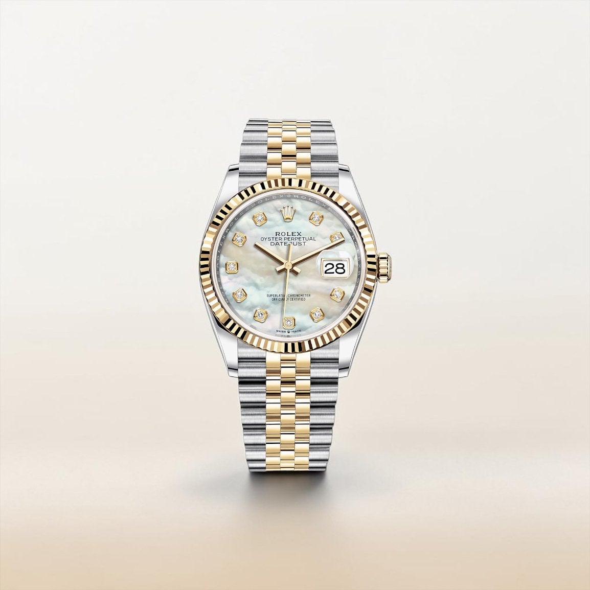 Rolex Datejust 36 Mother Of Pearl met Factory Diamanten, Ophalen of Verzenden, Nieuw, Staal, Rolex
