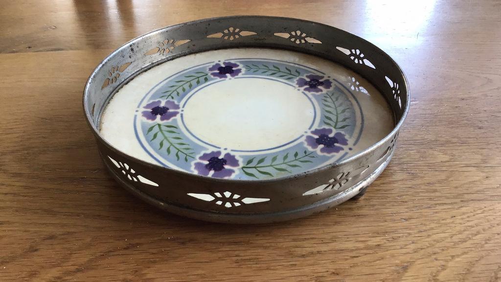 Brocant dienblad met viooltjes, Ophalen of Verzenden