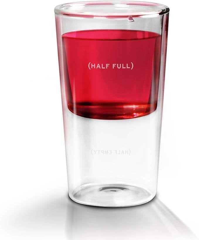 Glas halfvol/halfleeg gadget, Verzamelen, Ophalen of Verzenden, Nieuw, Frisdrankglas