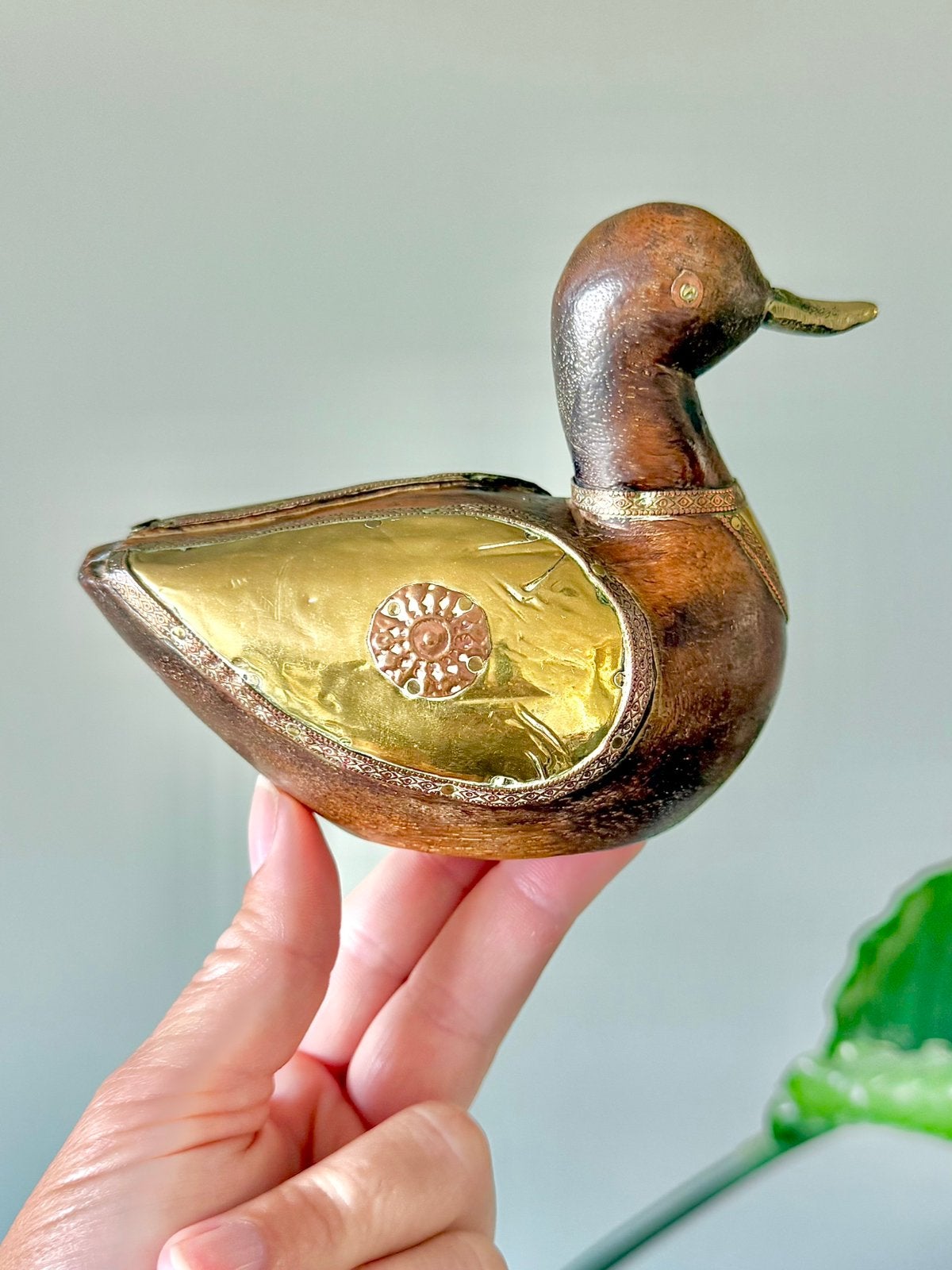 Vintage houten messing eend jaren ‘70, Antiek en Kunst, Ophalen of Verzenden