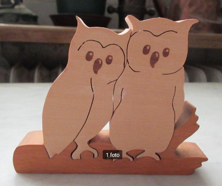 Twee uiltjes op een tak, Houtsnijwerk, Minder dan 20 cm, Ophalen of Verzenden, Hout