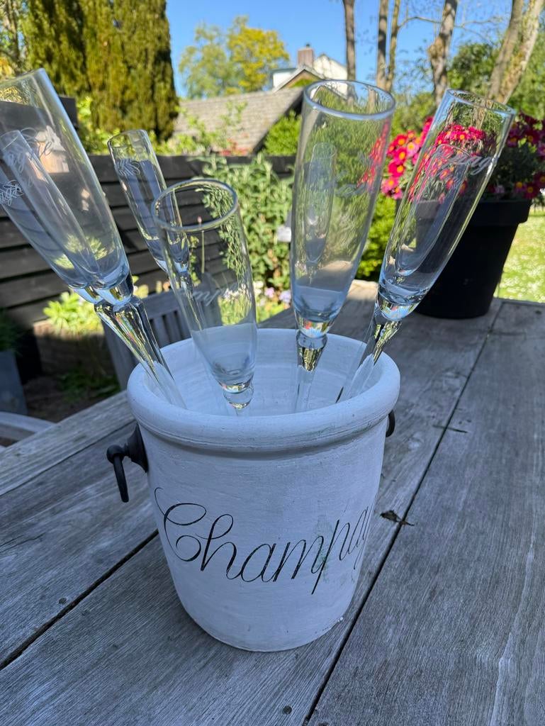 Riviera Maison Champagnekoeler met 8 Champagneglazen, Ophalen, Flessenkoeler, Zo goed als nieuw, Steen/keramiek