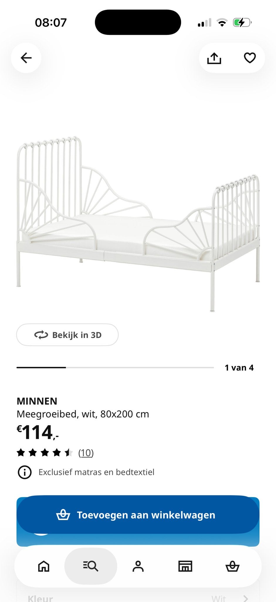 IKEA Minnen meegroeibed wit, inclusief lattenbodem, Eenpersoons, Wit, Ophalen of Verzenden, 80 cm