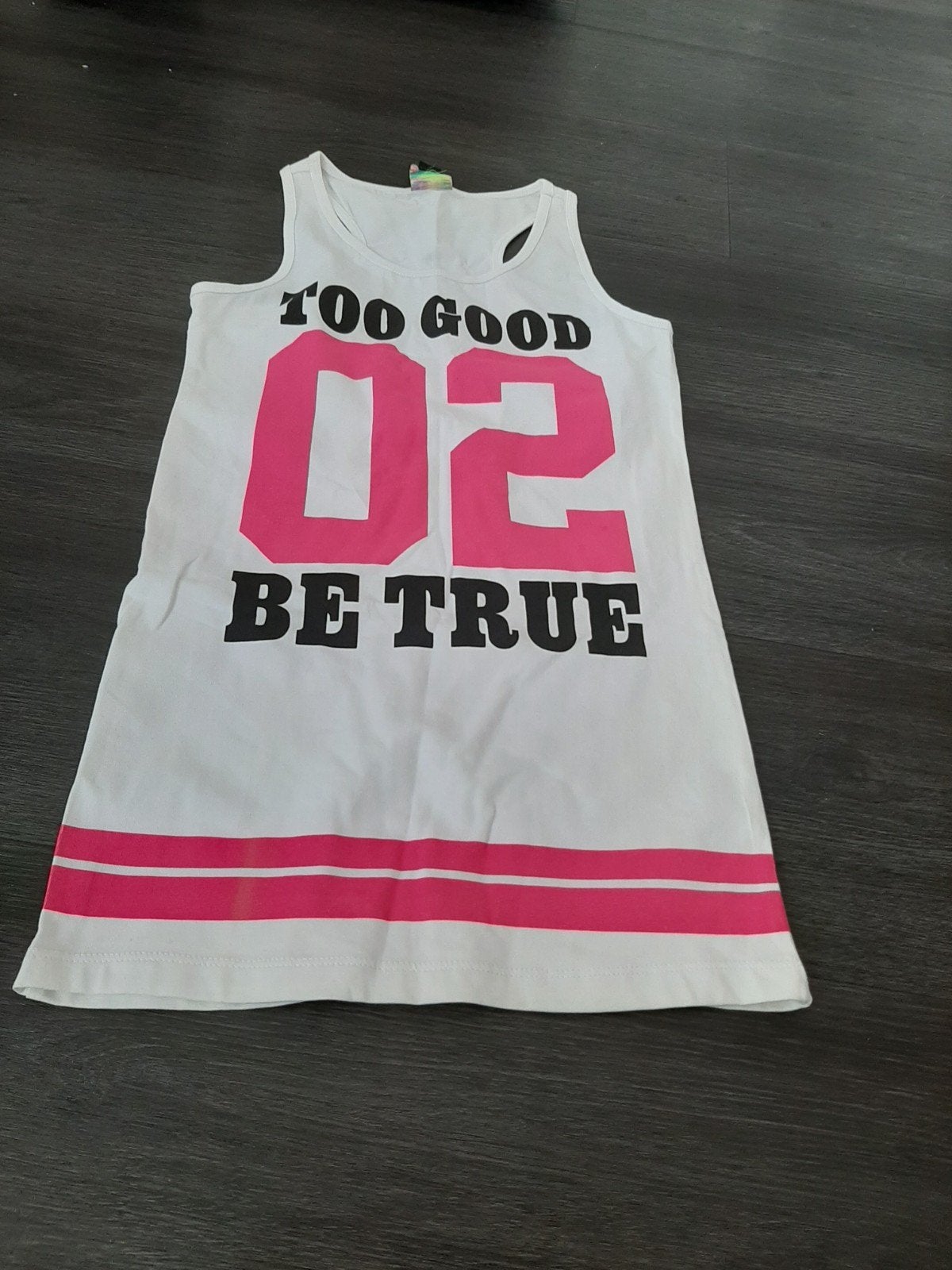 Wit mouwloos jurkje met roze opdruk - Maat 170-176, Kinderen en Baby's, Kinderkleding | Maat 170, Gebruikt, Meisje, Ophalen of Verzenden