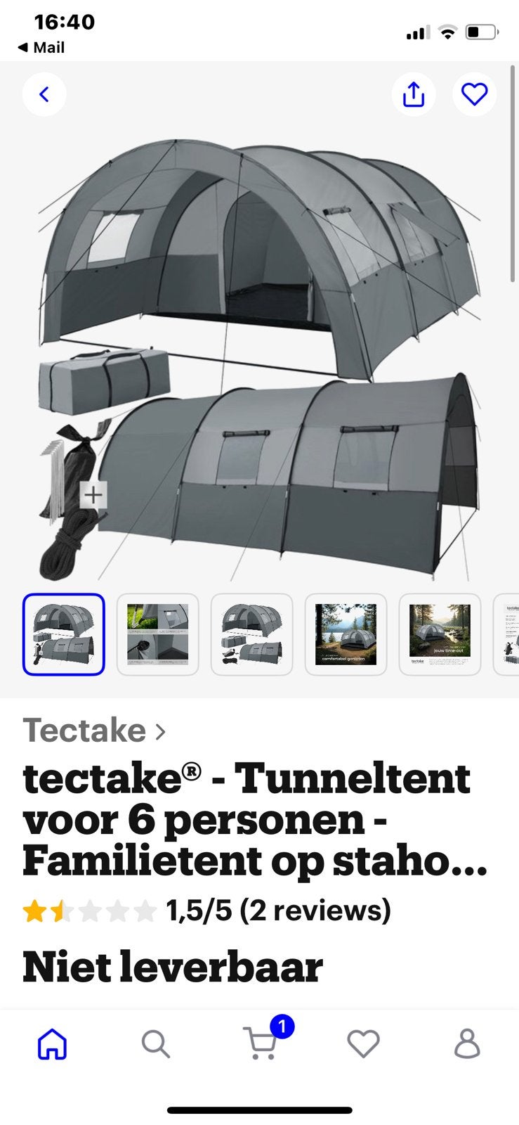 Zes persoons tinnel tent 90,00, Steen of Klei, Zwart, Ophalen of Verzenden, Zo goed als nieuw
