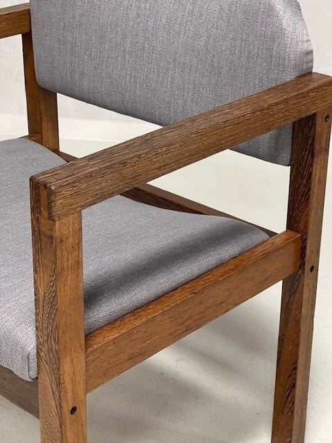 Vintage armstoel wengéhout fauteuil retro stoel design grijs, Gebruikt, ., Vintage, Ophalen of Verzenden