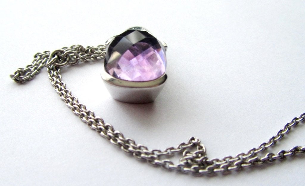 925 Zilveren dubbele Pure ketting prachtige amethist hanger, Ophalen, Paars, Zo goed als nieuw, Met edelsteen