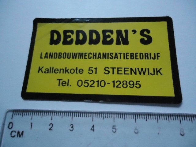 sticker oud Steenwijk DEDDEN's landbouw machine retro, Verzenden, Zo goed als nieuw, Bedrijf of Vereniging