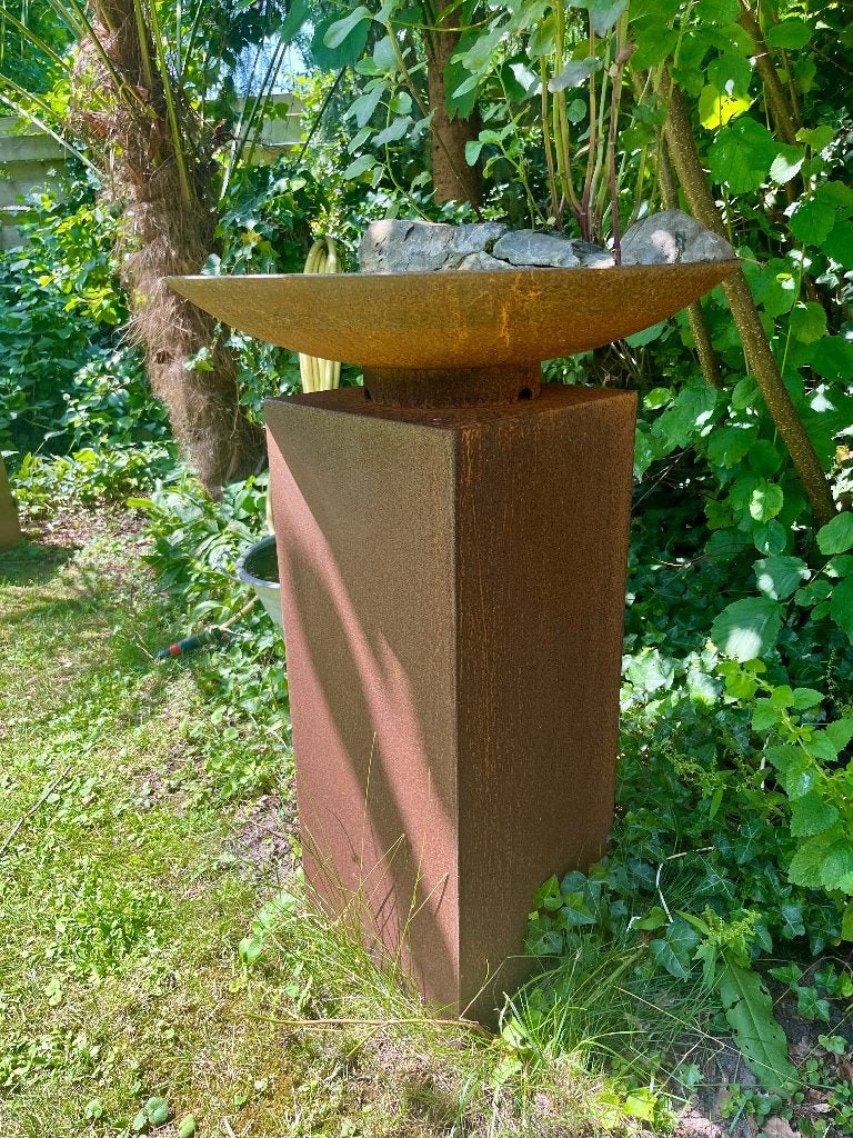 cortenstaal vogelbad, waterschaal op sokkel, Ophalen of Verzenden, Nieuw