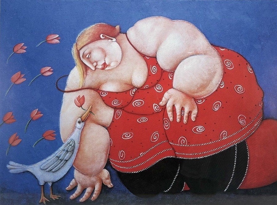 871. Print, Ada Breedveld - vrouw met witte vogel, 20e eeuw, Ophalen of Verzenden, Print, Print/reproductie