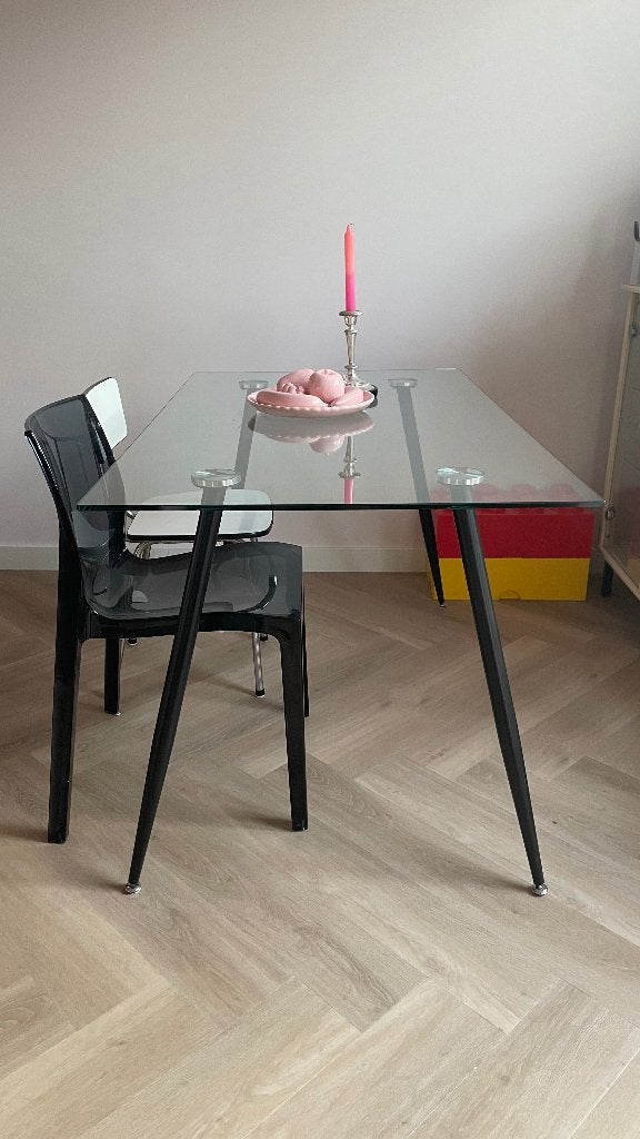 Vintage glazen tafel, Huis en Inrichting, Tafels | Eettafels, Ophalen, Designer / modern, Gebruikt, 100 tot 150 cm