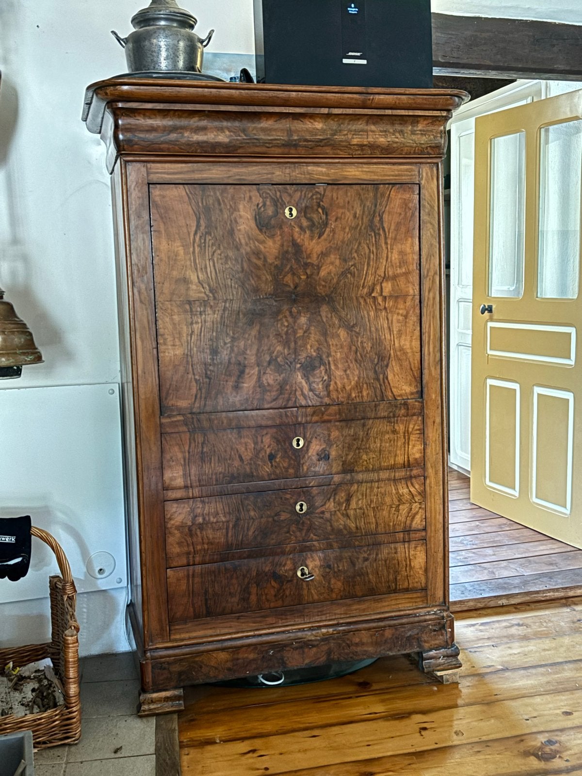 Antiek Biedermeier Secretaire Kast - wortel noten, Ophalen