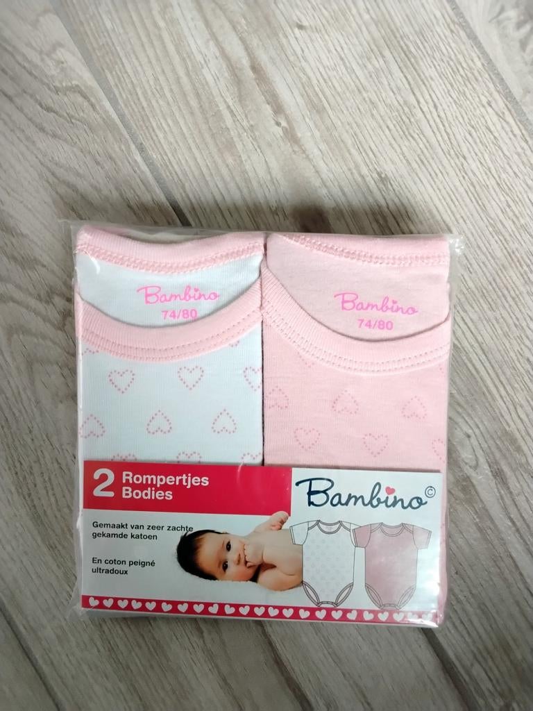 Bambino Rompertjes - 2-pack roze/wit - Maat 74/80, Nacht- of Onderkleding, Meisje, Nieuw, Ophalen of Verzenden