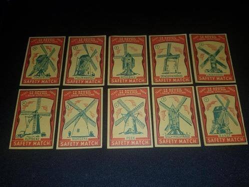 Lucifersdoos plaatjes serie Molens 10x, Ophalen of Verzenden, Nieuw, Luciferdoosjes of -merken