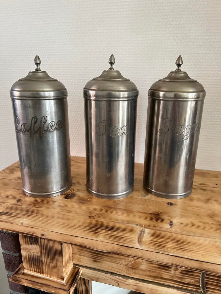 Set van 3 vintage koffie, thee en suiker bussen, Ophalen of Verzenden