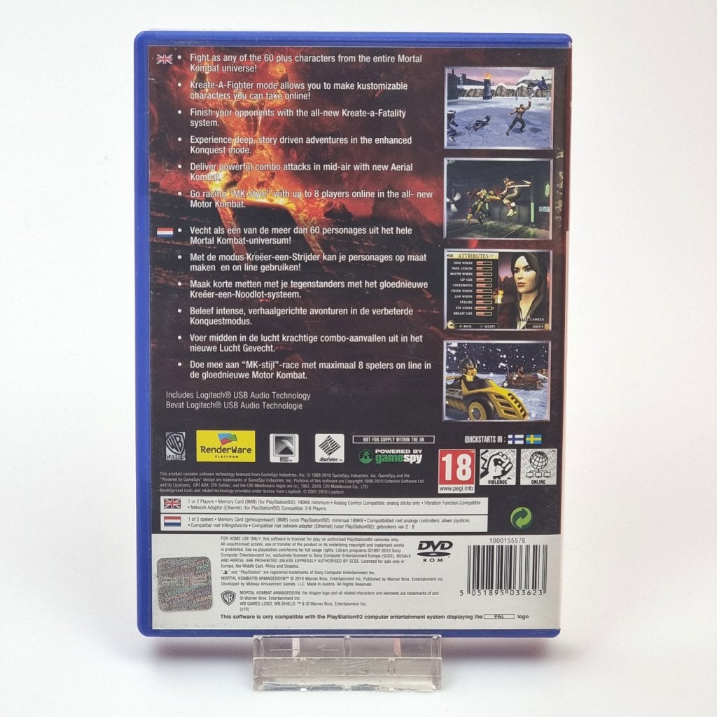 Playstation 2 Game: Mortal Kombat Armageddon, Sony, Zo goed als nieuw, Support@sony.com, 1-7-1 Konan, Minato-ku
Tokyo 108-0075
Japan