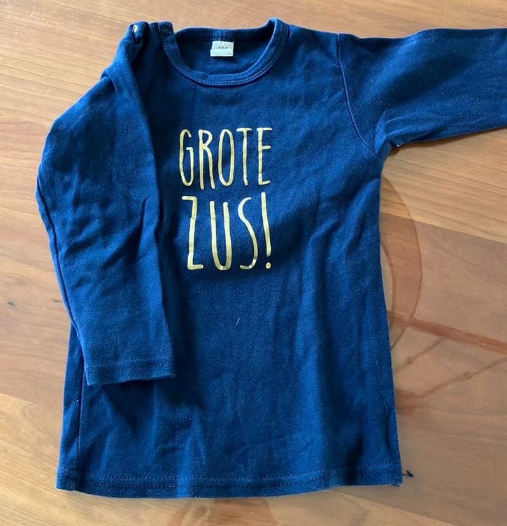 Longsleeve grote zus maat 104, Kinderen en Baby's, Ophalen, Zo goed als nieuw, Meisje, Shirt of Longsleeve