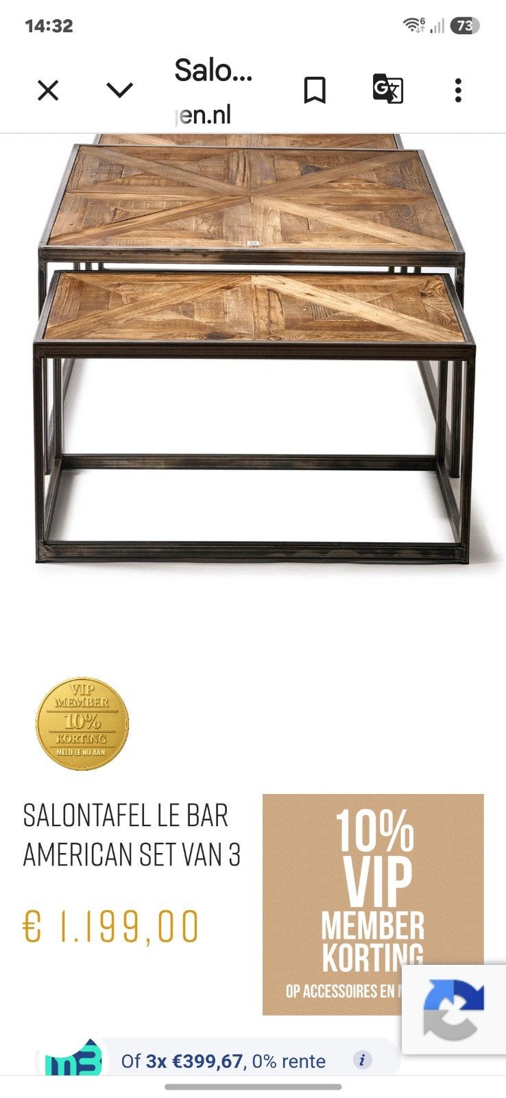 riviera maison le bar salontafel 80x80x40, 100 tot 150 cm, Ophalen of Verzenden, Zo goed als nieuw, 25 tot 50 cm