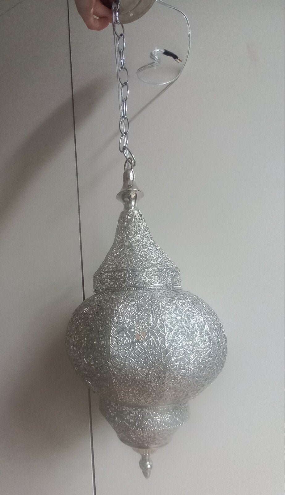 Zilveren Oosterse plafondlamp, Huis en Inrichting, Ophalen, 50 tot 75 cm, Zo goed als nieuw, Oosters