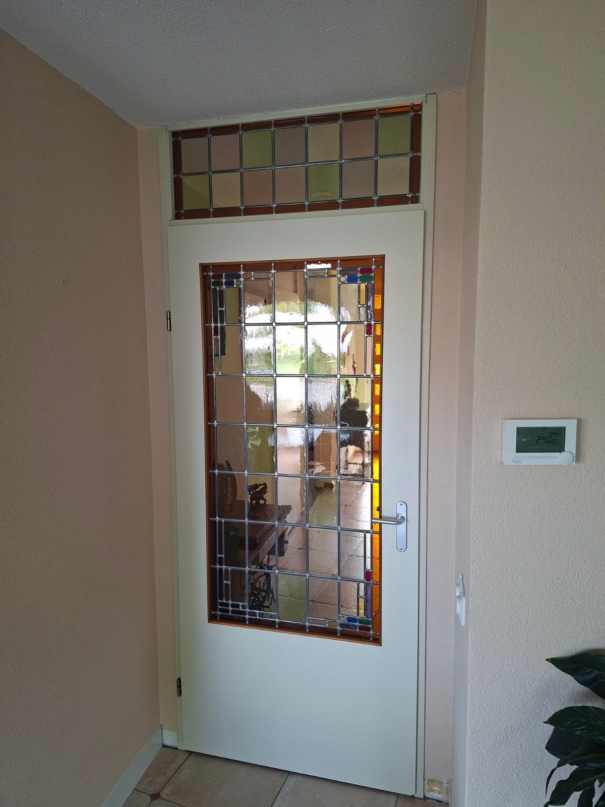 Glas in lood deur met bovenlicht, Ophalen, Gebruikt, 80 tot 100 cm, Binnendeur
