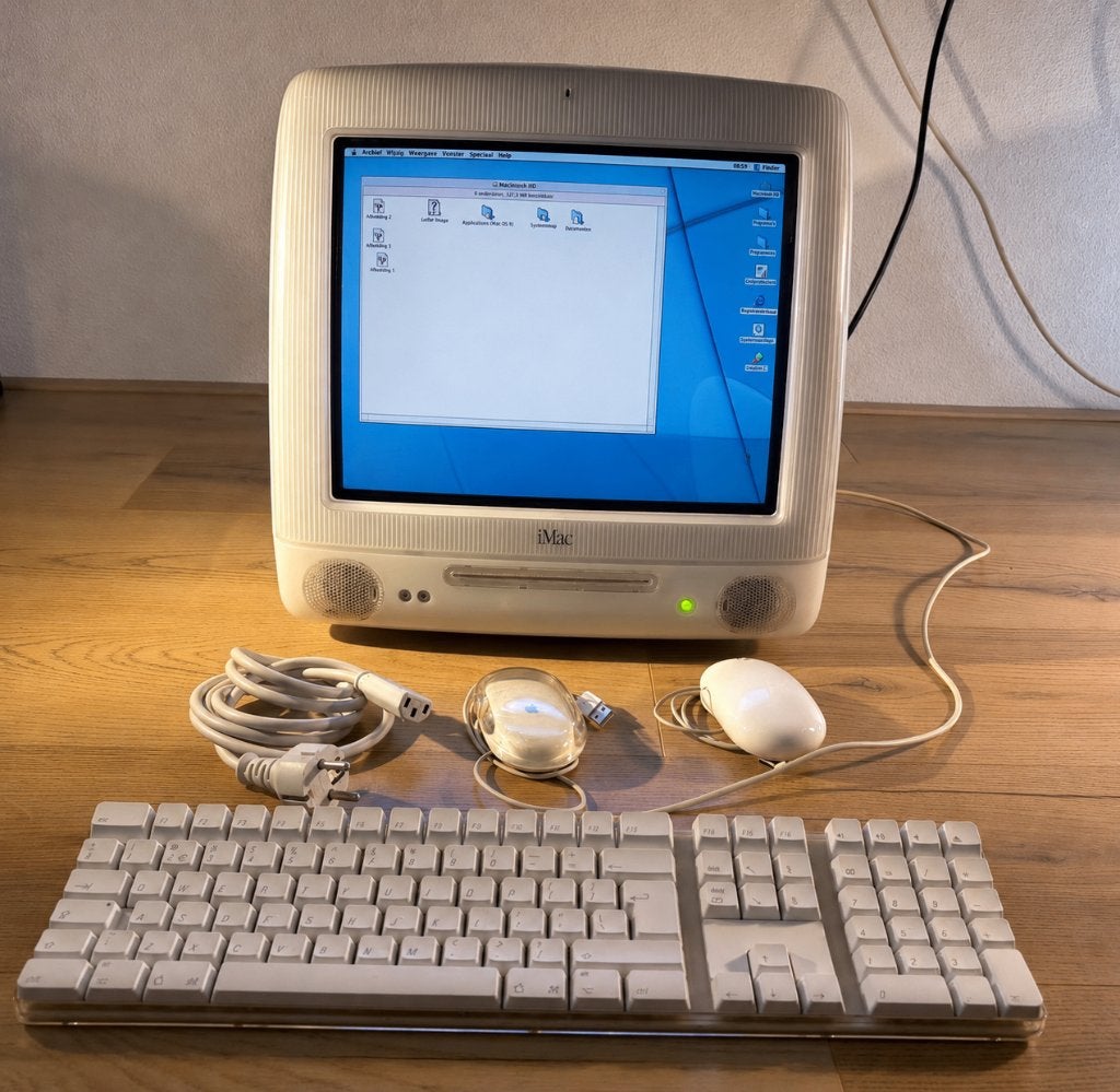 iMac G3 Snow - originele: muis (2x) & toetsenbord & kabel, Computers en Software, Ophalen, Apple