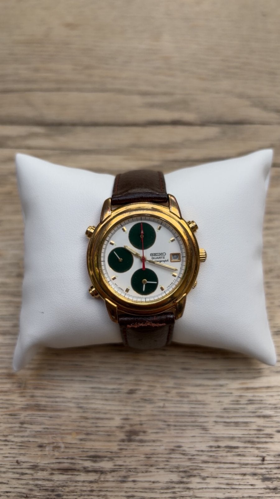 Vintage Seiko 7T32 Alarm Chronograaf – goudkleurig, Ophalen of Verzenden, Staal, Seiko, 1960 of later