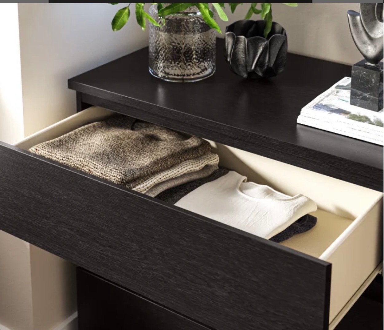 Donkerbruine Malm ladekast met 6 laden, 80x48x123 cm, Ophalen, 5 laden of meer, 100 tot 150 cm, 50 tot 100 cm