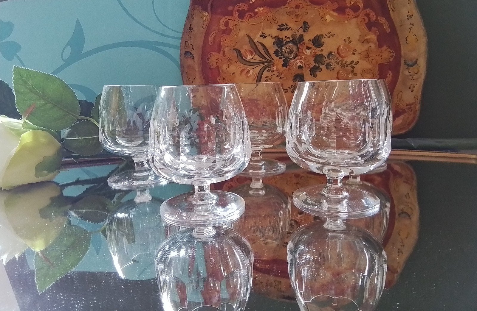 5 antieke Val Saint Lambert kristallen cognacglazen, Antiek en Kunst, Ophalen of Verzenden