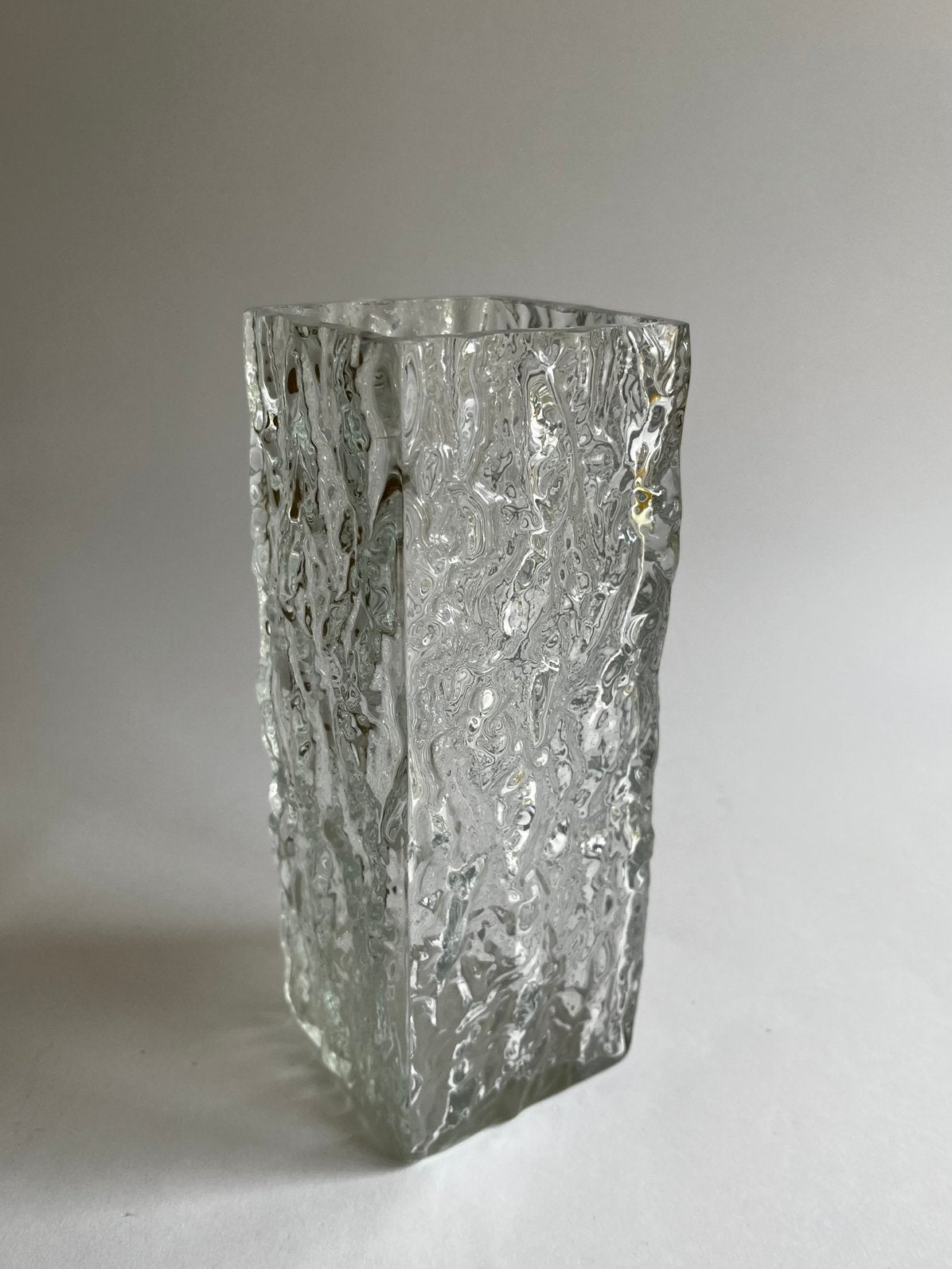 70s ice glass vierkante vaas, Ophalen of Verzenden