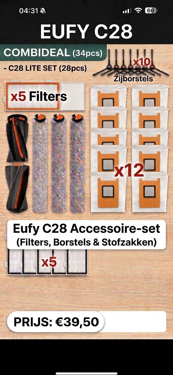 Eufy C28 Robovac Onderhoudsset (31-delig), Stofzak, Nieuw, Ophalen of Verzenden, Robotstofzuiger