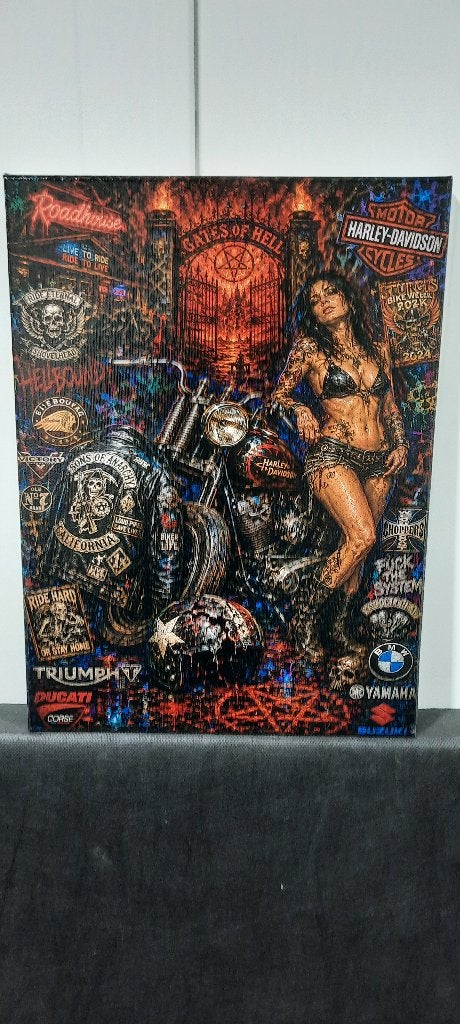 Canvas zonder lijst - Harley Davidson Pin-up 30x40cm, Minder dan 50 cm, Verzenden, 5 – 50, Print