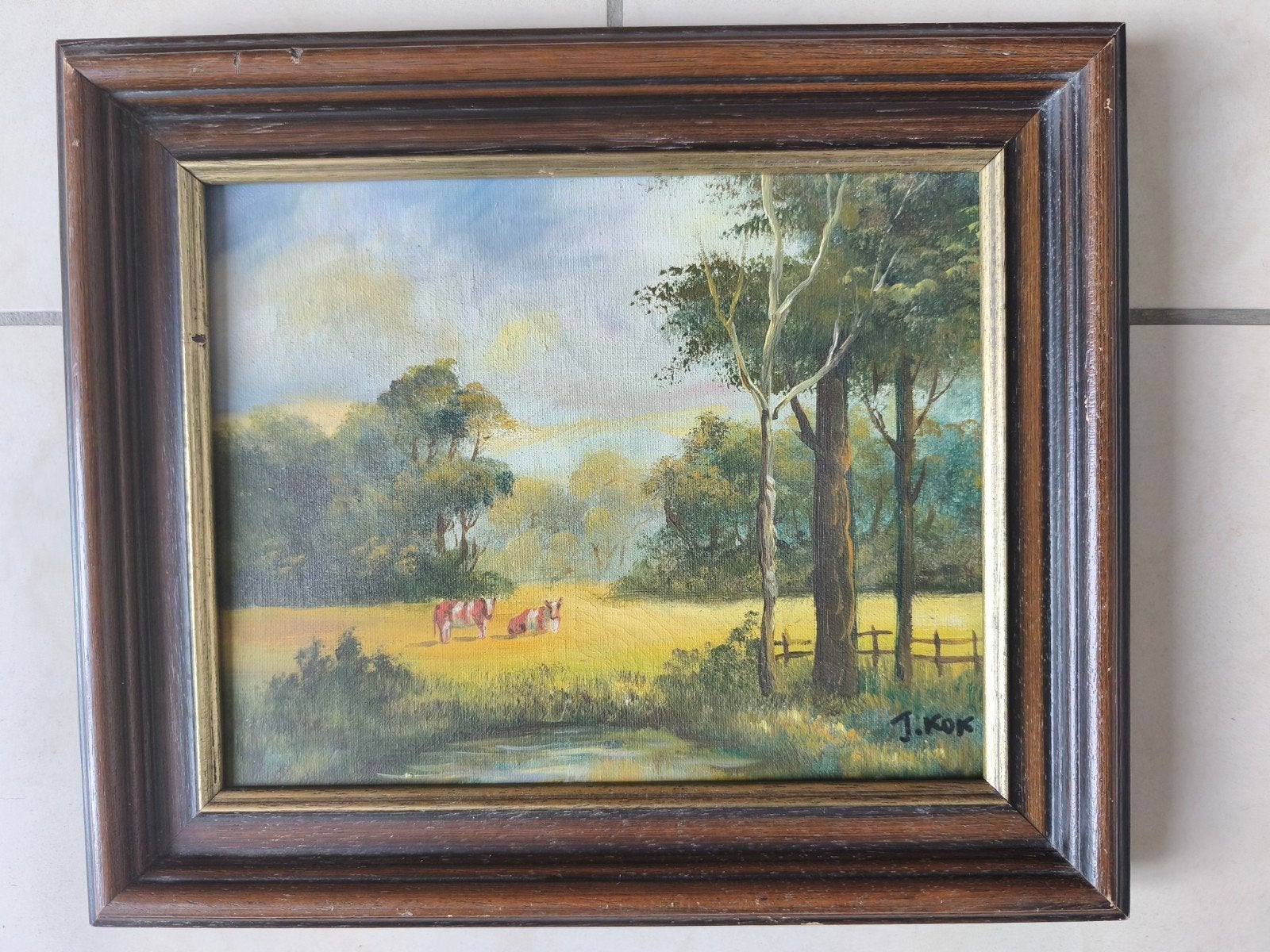 Idyllisch Landschap met Koeien - Olieverfschilderij J. Kok, Ophalen, Doek, Landschap, Olieverf