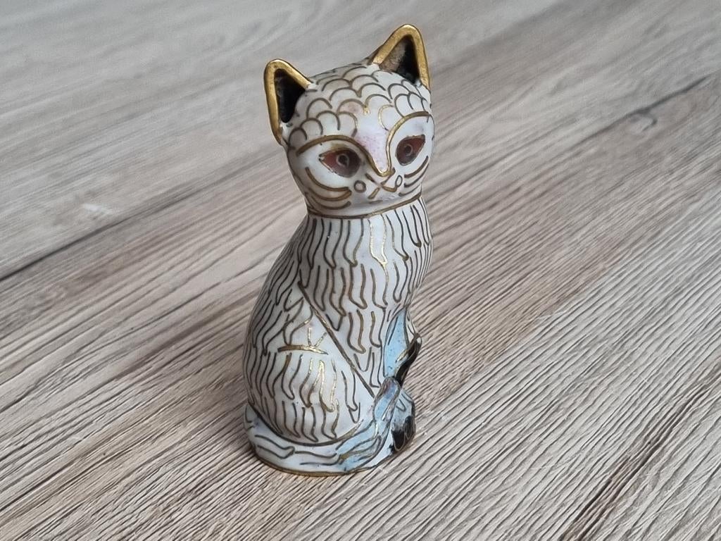 Prachtig lief Antiek Vintage Chinees Cloisonne Katje Poesje, Verzenden, Gebruikt, Dier