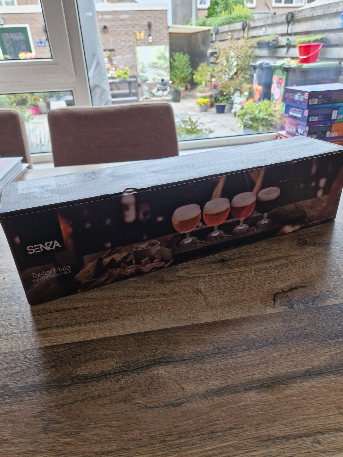 Senza Proefplank met 4 Drinkglazen - Nieuw in doos, Overige typen, Hout, Nieuw, Ophalen of Verzenden