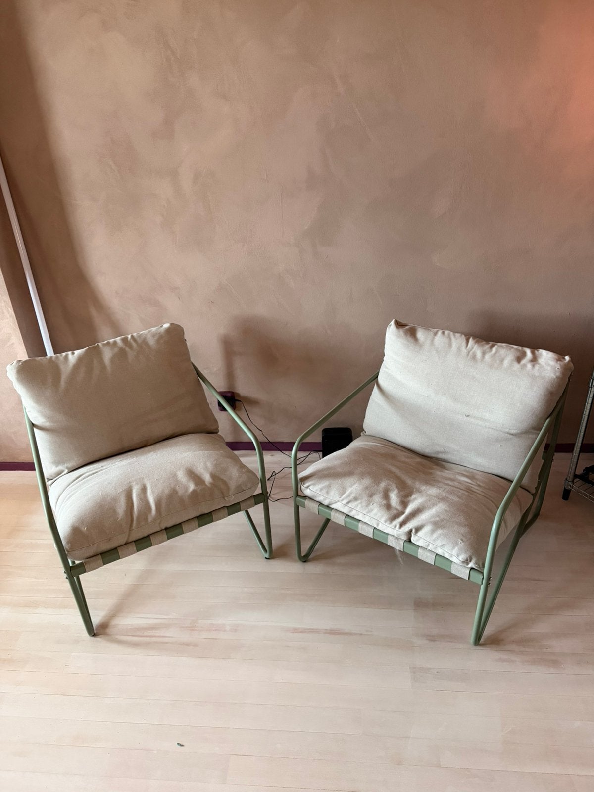 Karwei loungeset mees groen metaal 2 stoelen, Tuin en Terras, Ophalen, Zo goed als nieuw