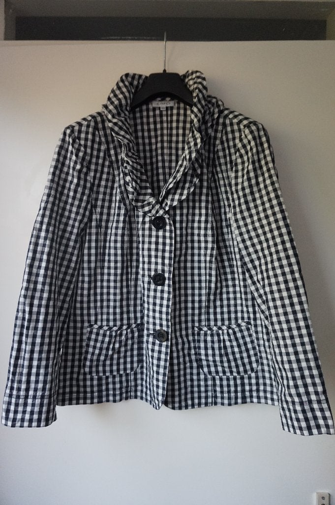 ERFO jasje colbert blazer zwart wit ruit roezel kraag mt 44, Zwart, Erfo, Maat 42/44 (L), Ophalen of Verzenden