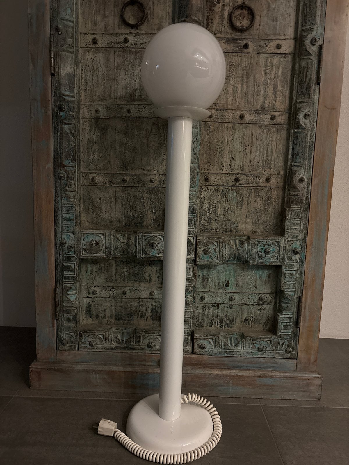 Vintage Woja Witte Bol space age Vloerlamp Jaren 70 Design, Ophalen, 100 tot 150 cm, E27 (groot), Zo goed als nieuw
