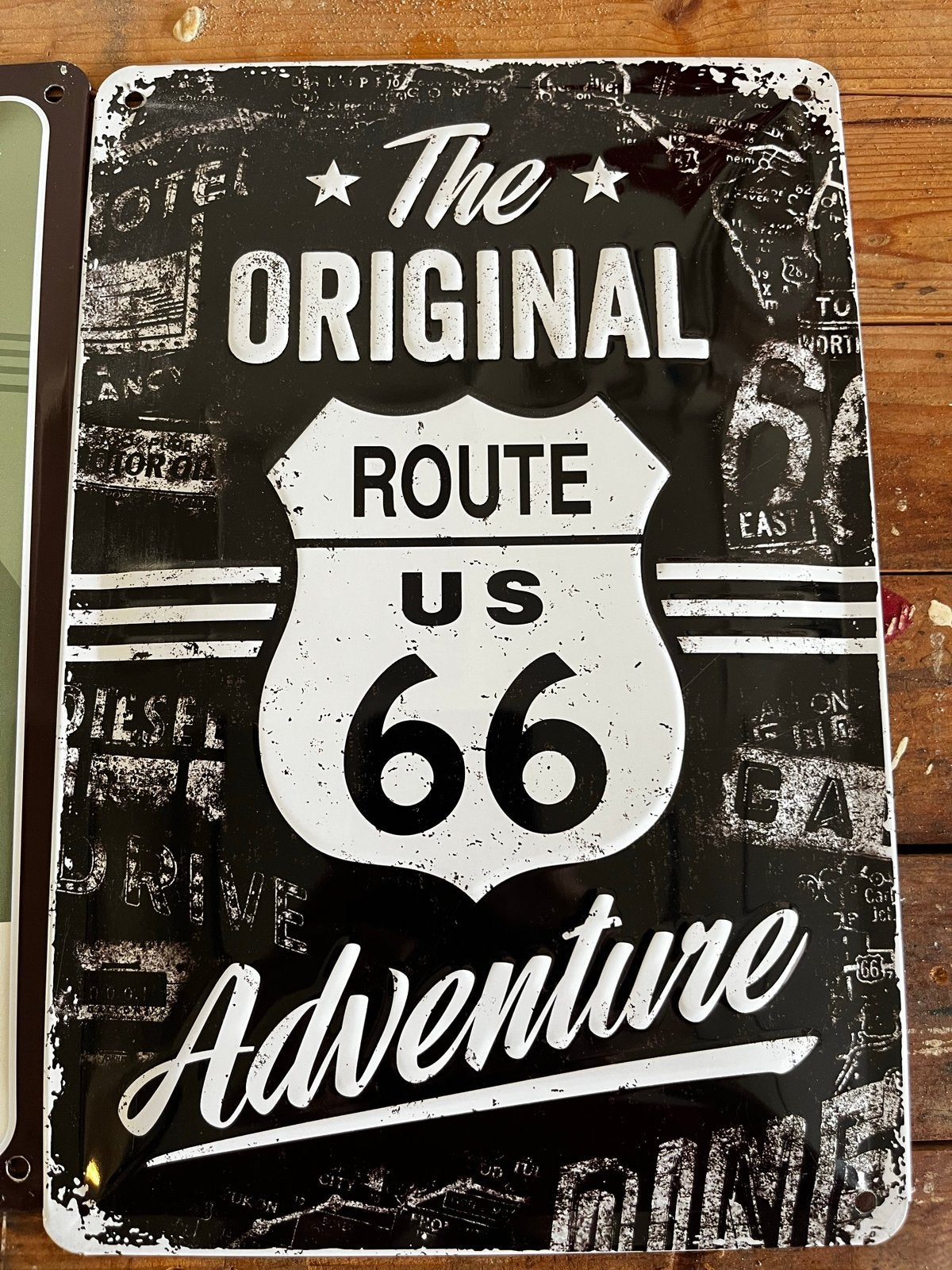 Set van 4 vintage metalen borden: Route 66, Harley, VW Bus, Ophalen of Verzenden, Gebruikt, Motoren