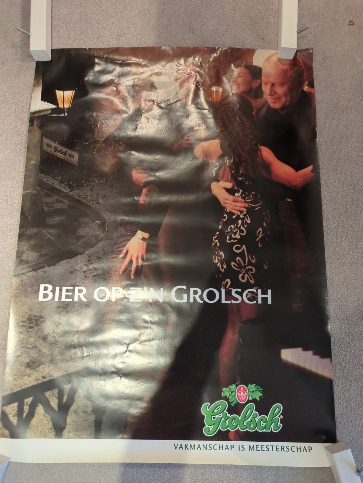 Grolsch Reclame Poster - Bier op z'n Grolsch, Ophalen of Verzenden, Gebruikt, Reclamebord