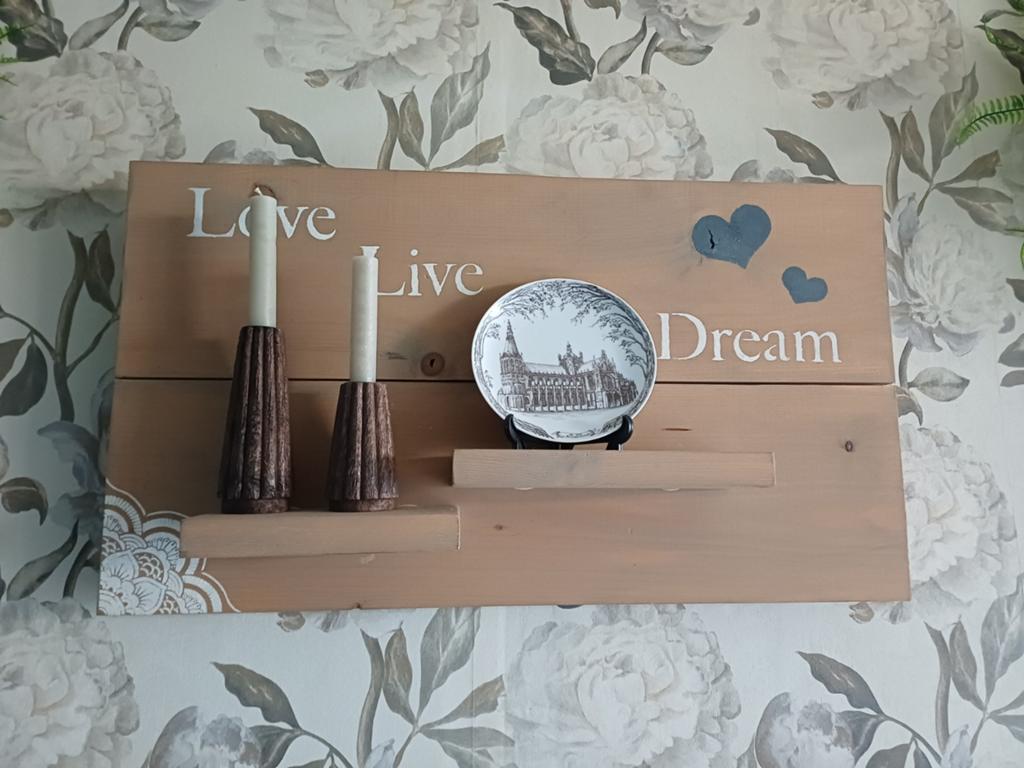Landelijk steigerhouten wandbord met 2 plankjes., Ophalen, 39 cm, 70 cm, Hout
